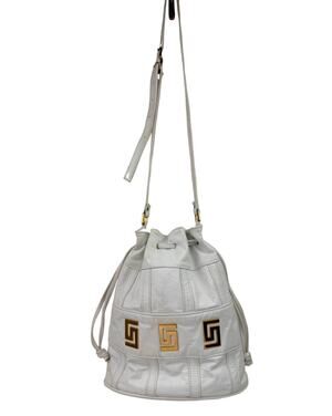 Vintage SAMIR USA Womens White Gold Leather Drawstring Bucket Shoulder Bag